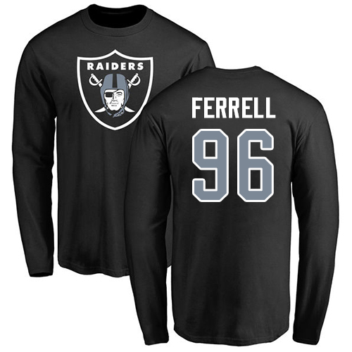 Men Oakland Raiders Olive Clelin Ferrell Name and Number Logo NFL Football #96 Long Sleeve T Shirt